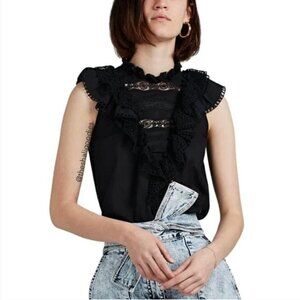 Ulla Johnson Berthe Top Shirt Womens 4 Black Noir Cotton Victorian Lace Ruffle